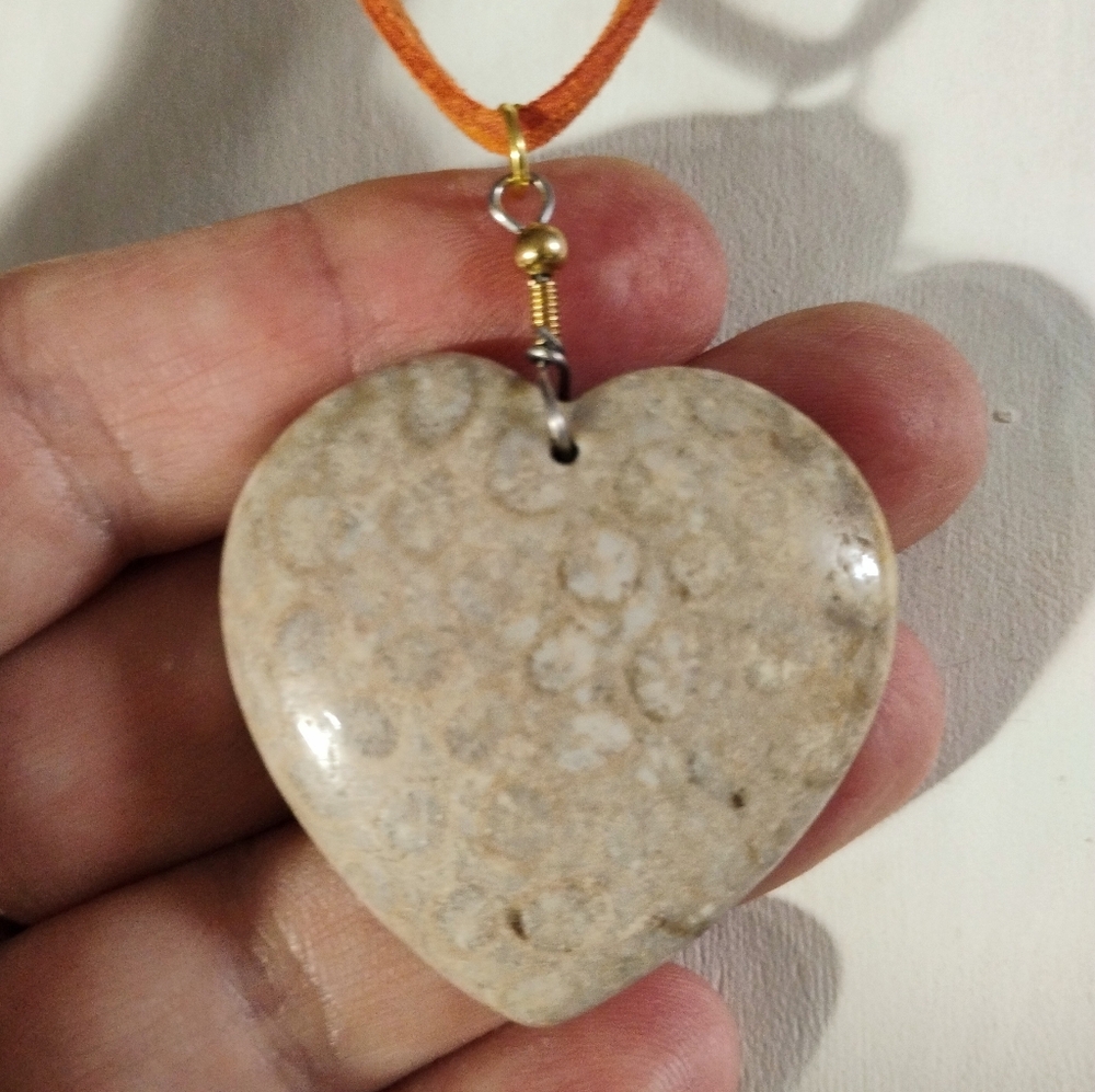 Heart-Shaped Fossil Coral Pendant 2